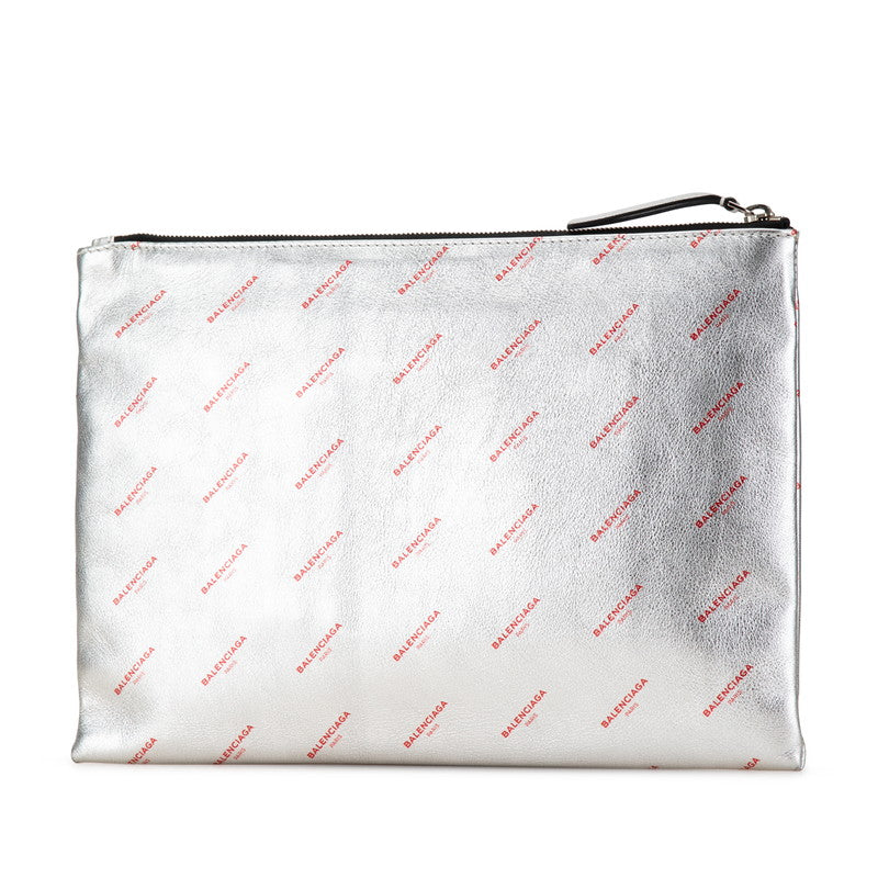 Balenciaga Leather Logo Print Clutch Bag