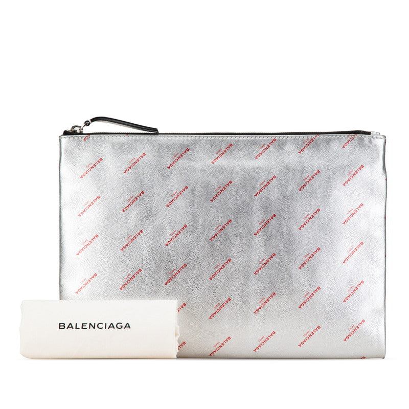 Balenciaga Leather Logo Print Clutch Bag