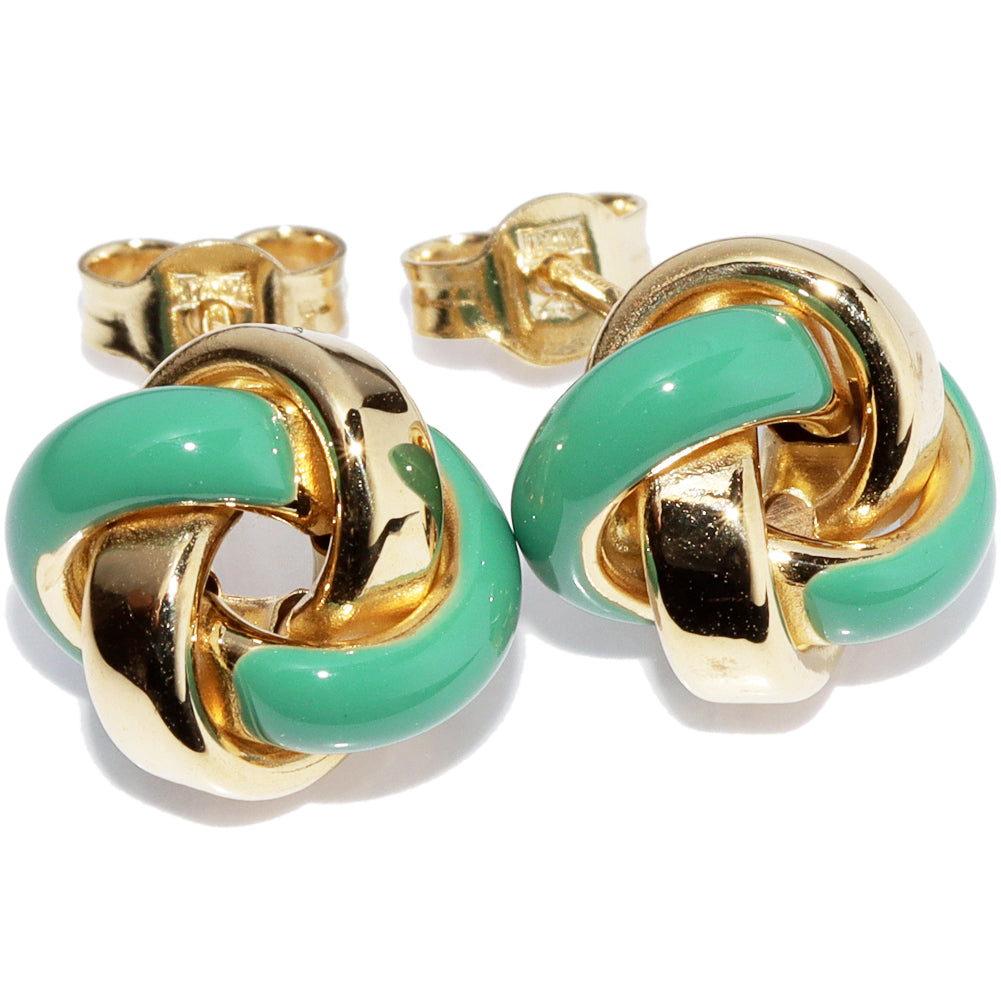 K18YG Enamel Green Love Knot Earrings