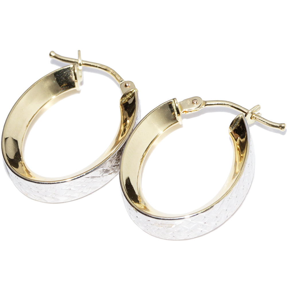 K18YG Yellow Gold, K18WG White Gold Hoop Earrings in Pristine Condition