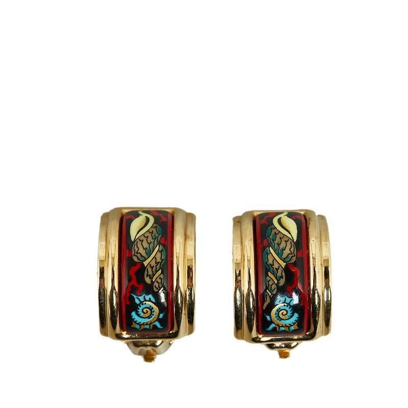 Hermes Enamel Clip-On Earrings Gold Red in Great Condition