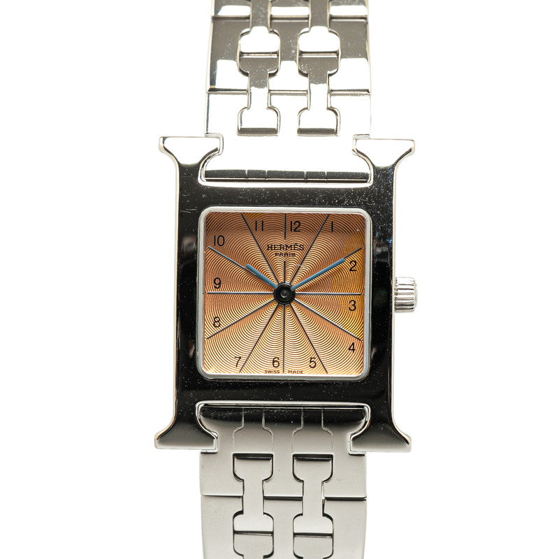 Hermes H Watch Quartz Pink Dial Stainless Steel in Great Condition