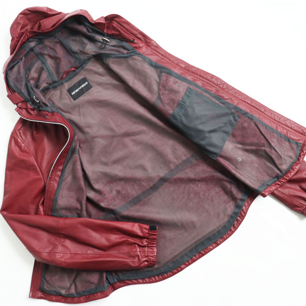 Emporio Armani Lamb Leather Hoodie, Burgundy