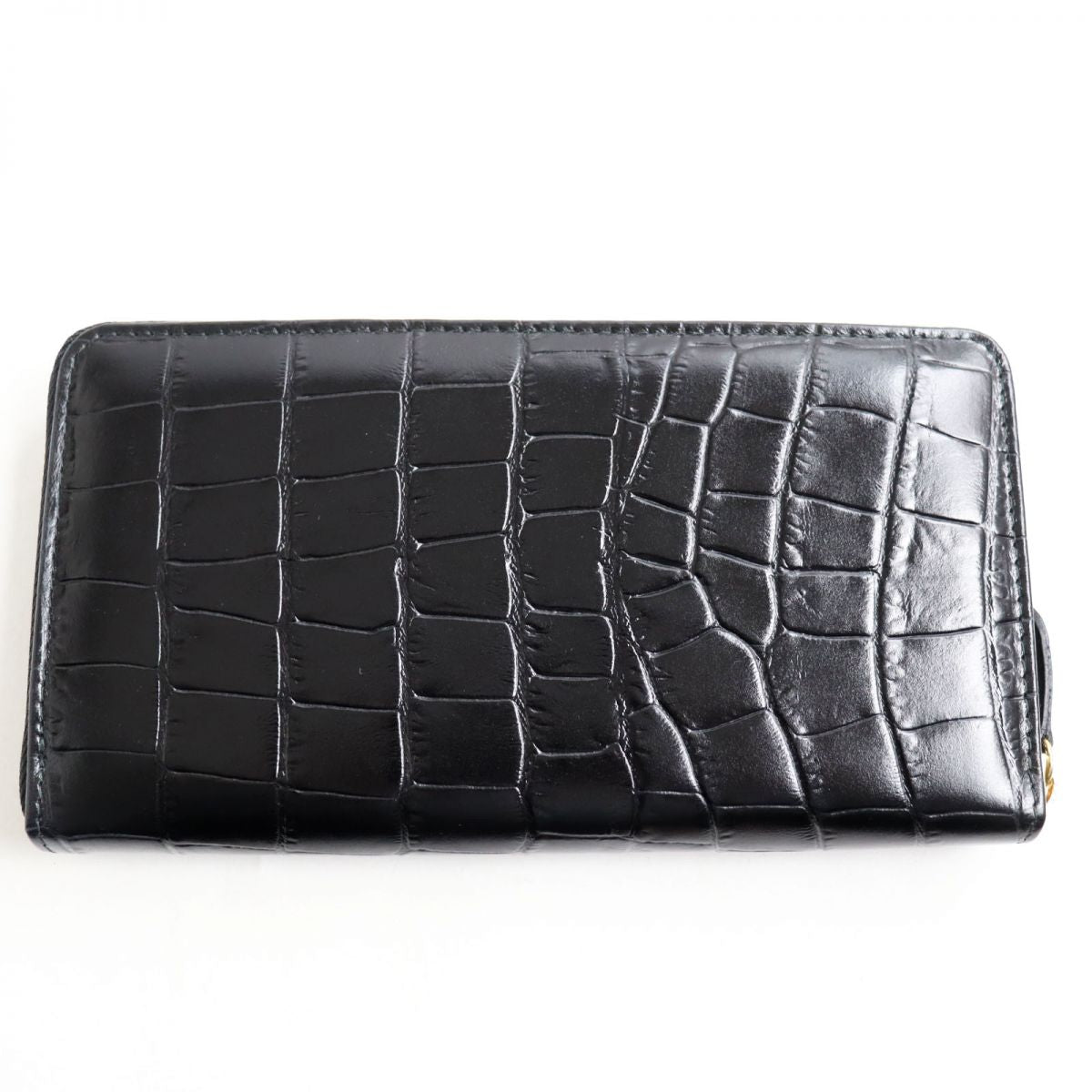 ETTINGER Crocodile Embossed Leather Long Wallet Black