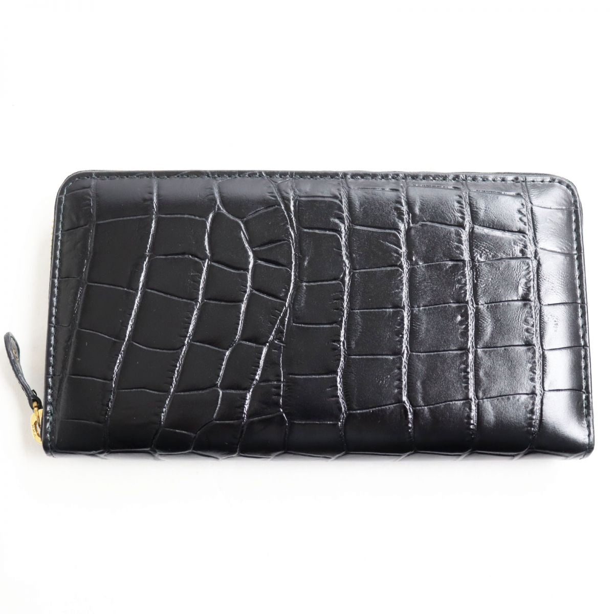 ETTINGER Crocodile Embossed Leather Long Wallet Black