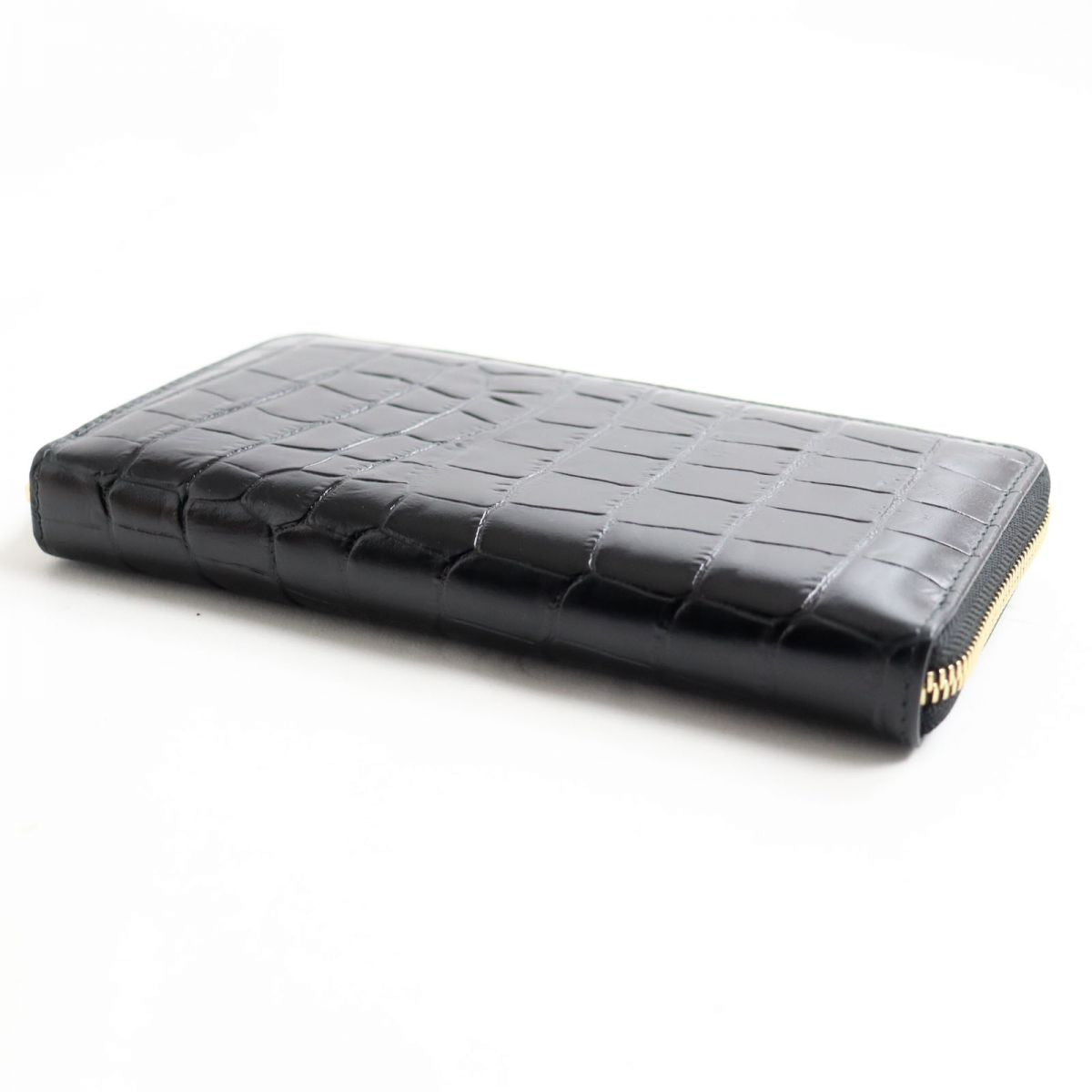 ETTINGER Crocodile Embossed Leather Long Wallet Black