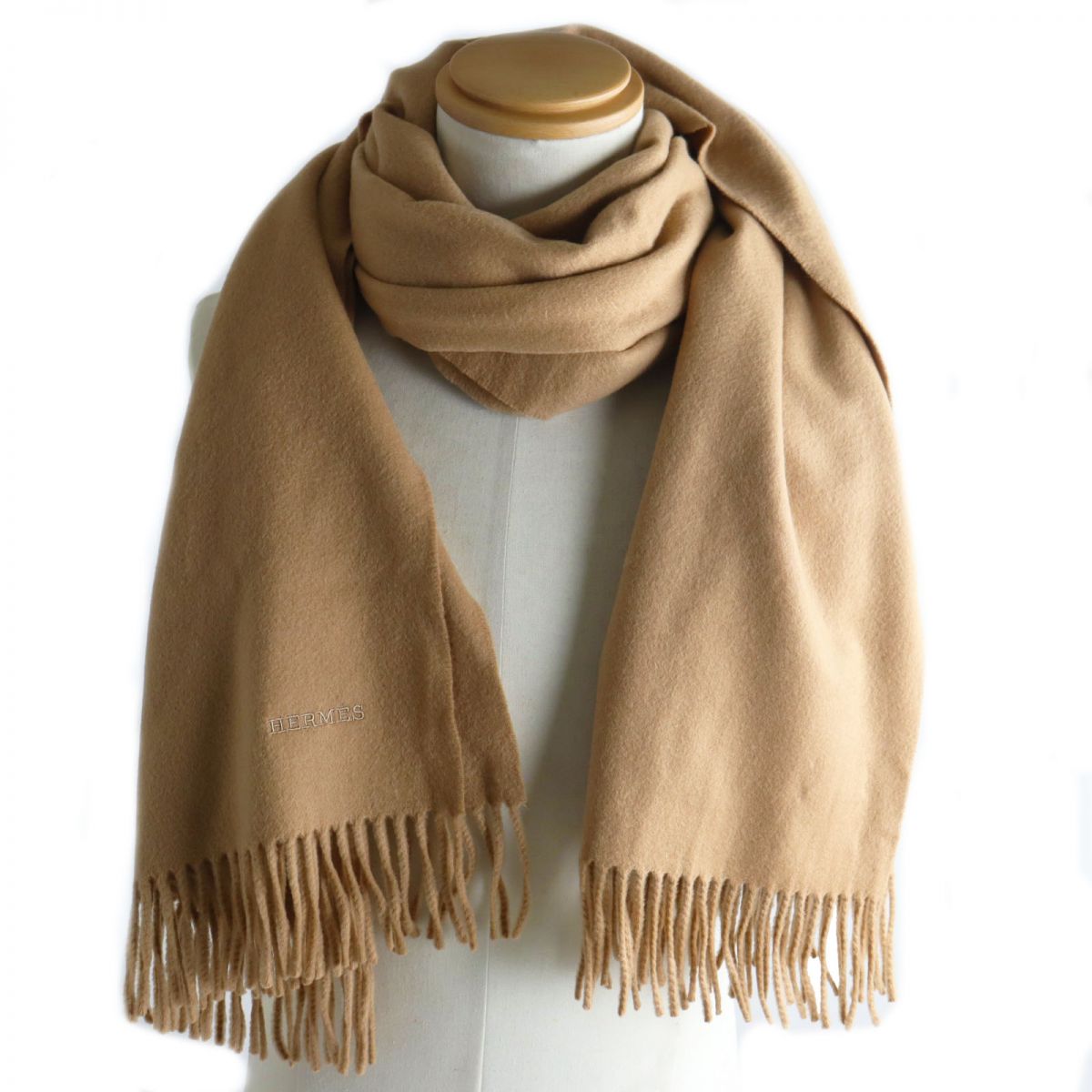 HERMES 100% Cashmere Fringe Stole/Scarf