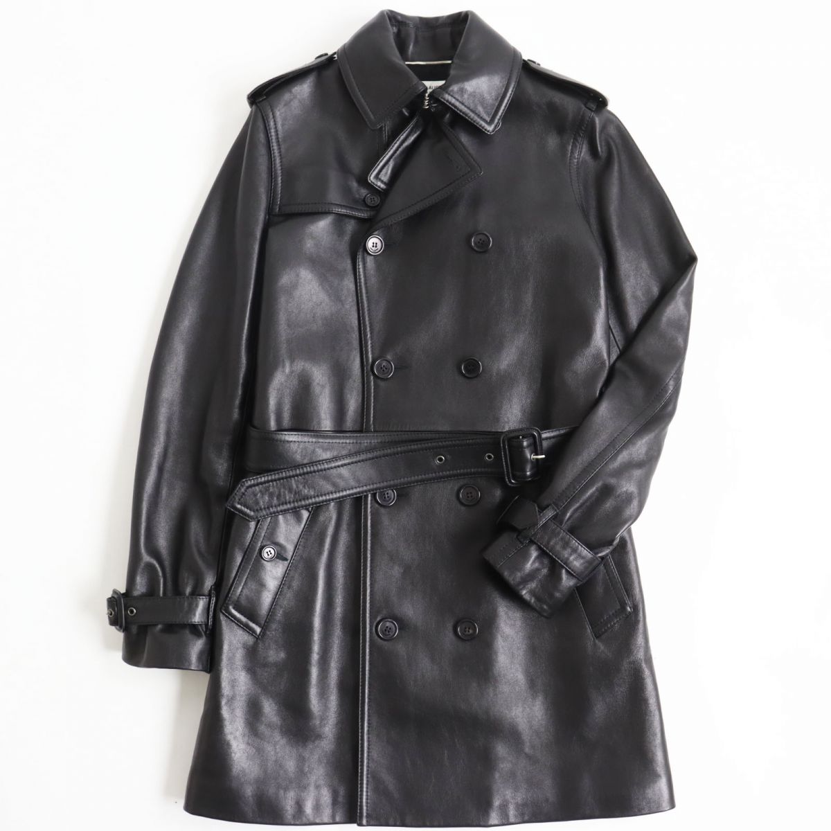 Saint Laurent Lambskin Trench Coat Black 46