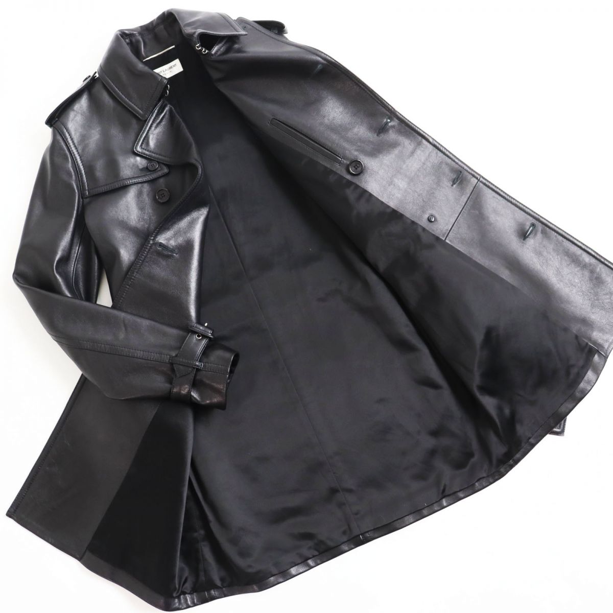 Saint Laurent Lambskin Trench Coat Black 46