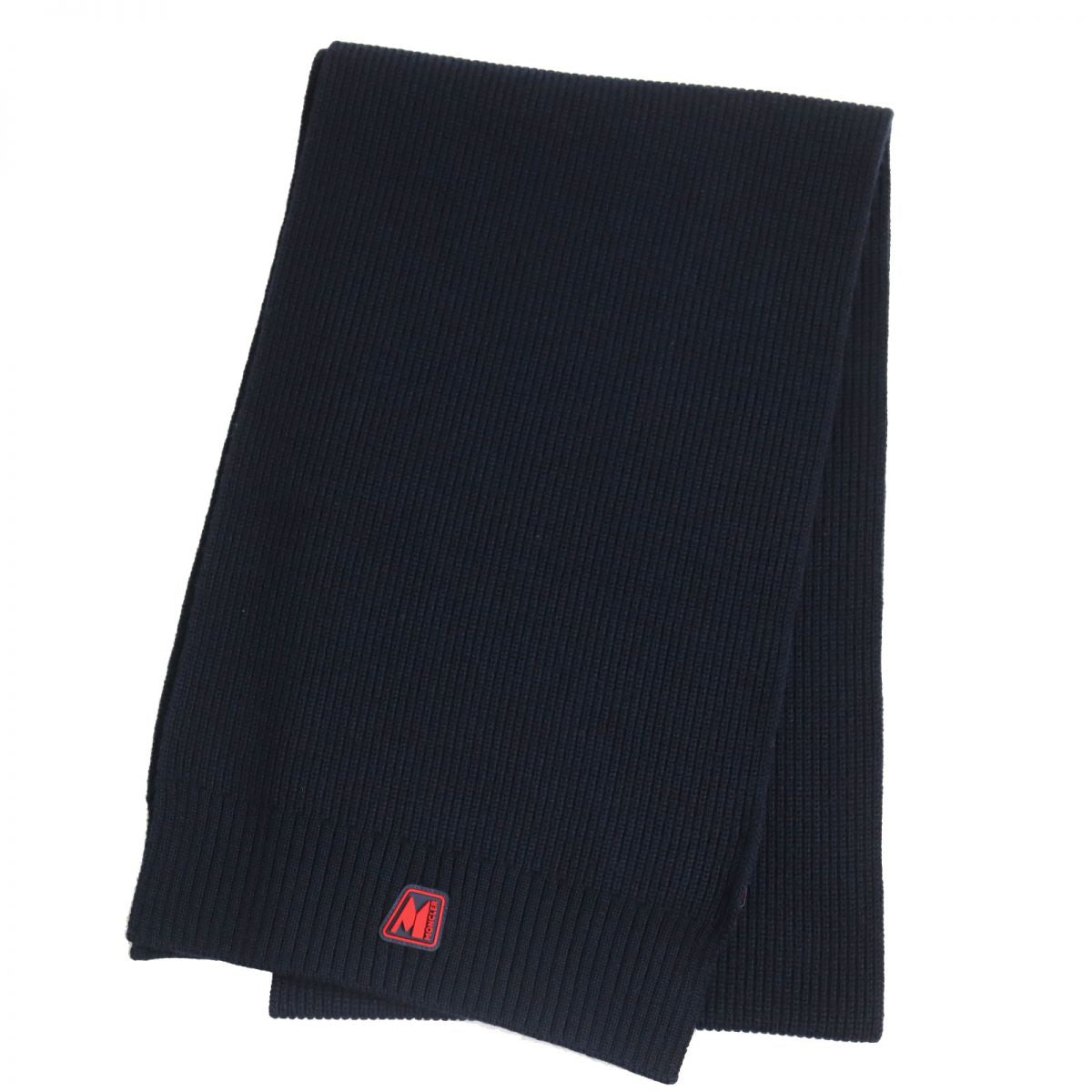 Moncler Wool Scarf with Logo Patch Navy