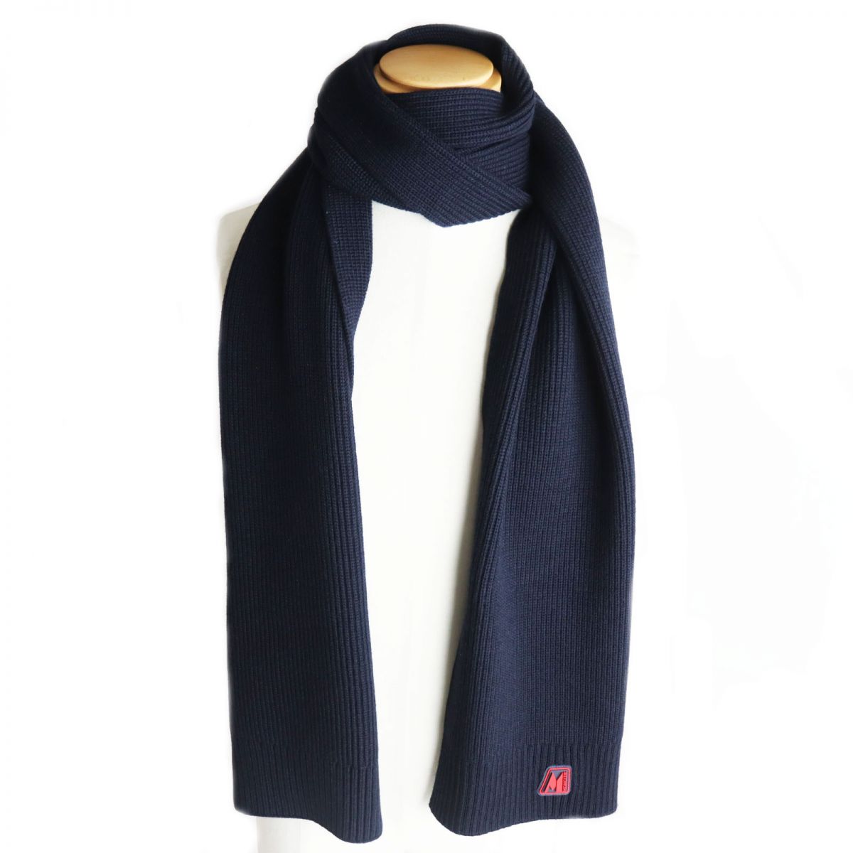 Moncler Wool Scarf with Logo Patch Navy