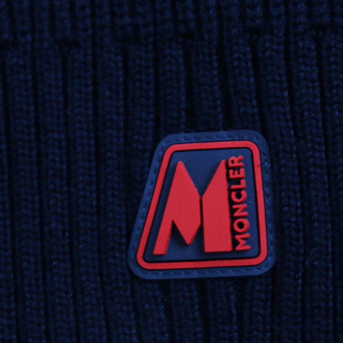 Moncler Wool Scarf with Logo Patch Navy