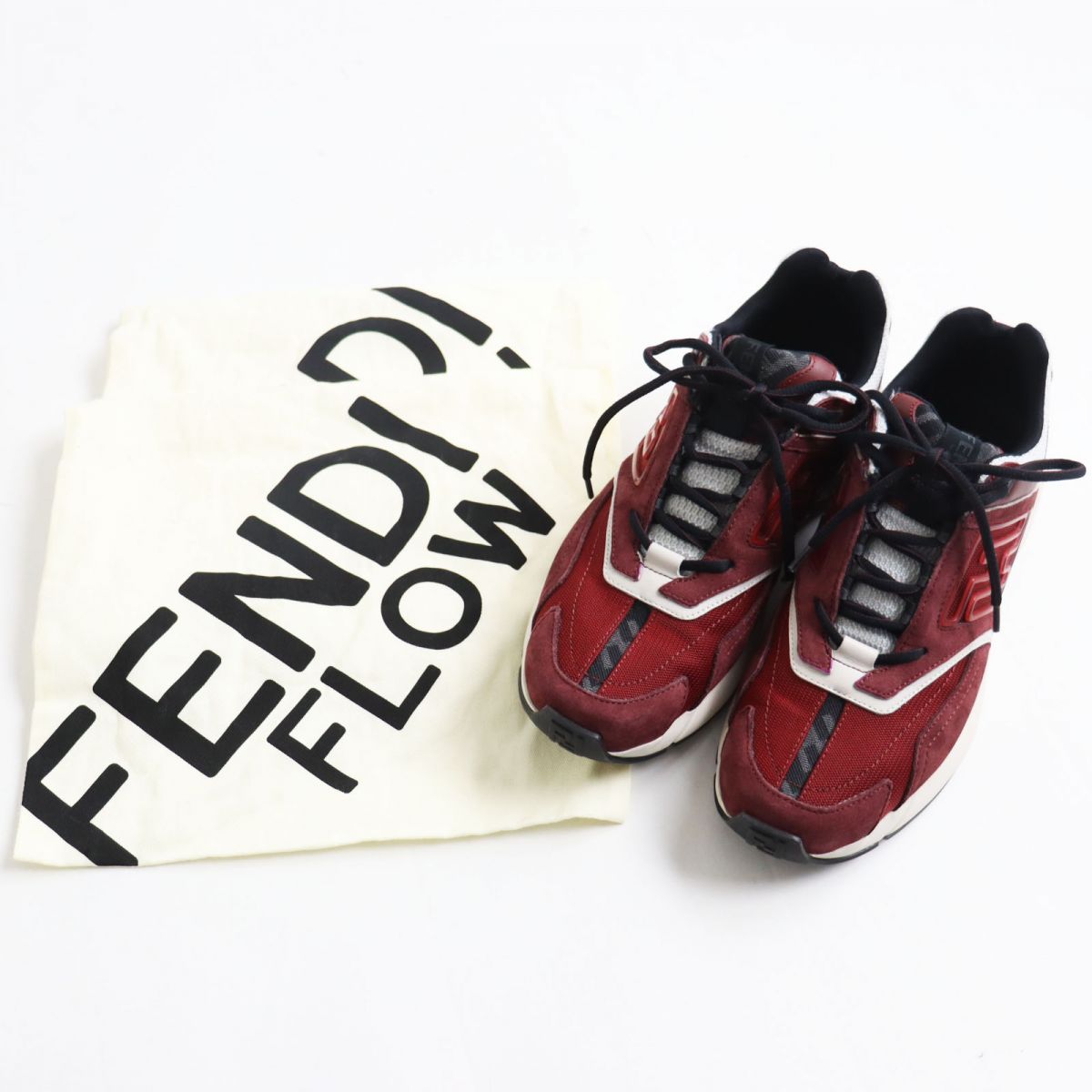 Fendi Leather Mesh Sneakers Bordeaux Gray