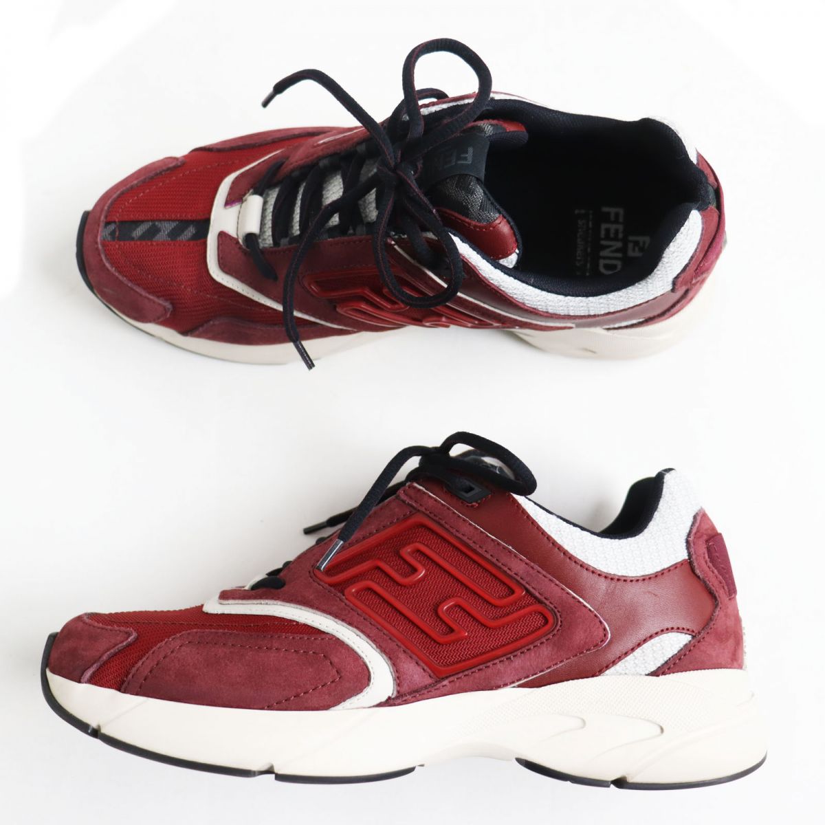 Fendi Leather Mesh Sneakers Bordeaux Gray