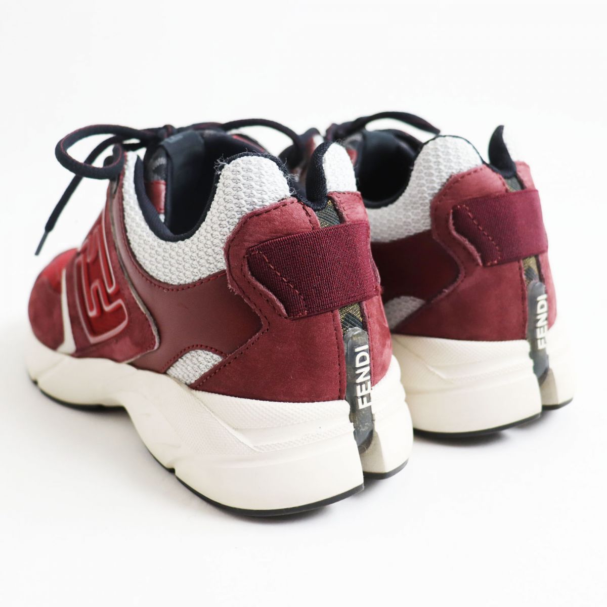 Fendi Leather Mesh Sneakers Bordeaux Gray