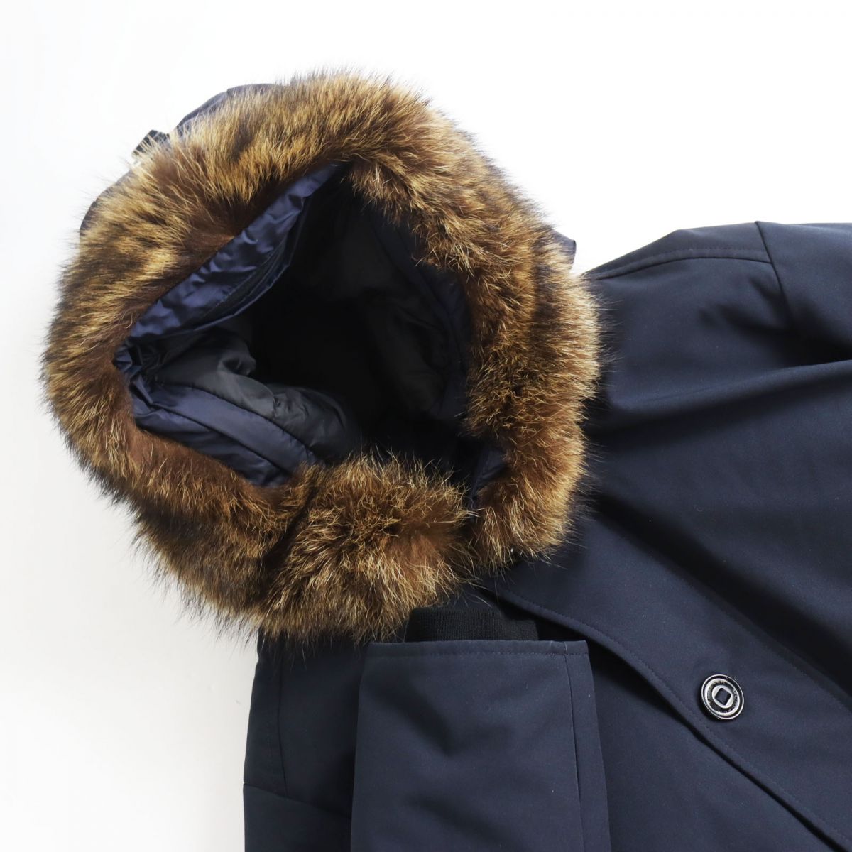 Moncler POLA Fur Hooded Down Jacket Navy