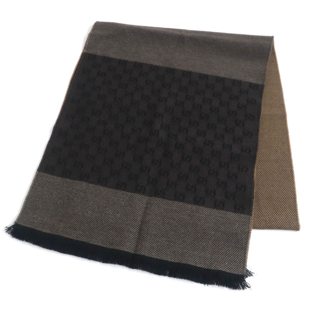 Gucci GG Pattern Wool Scarf, Brown, Men's