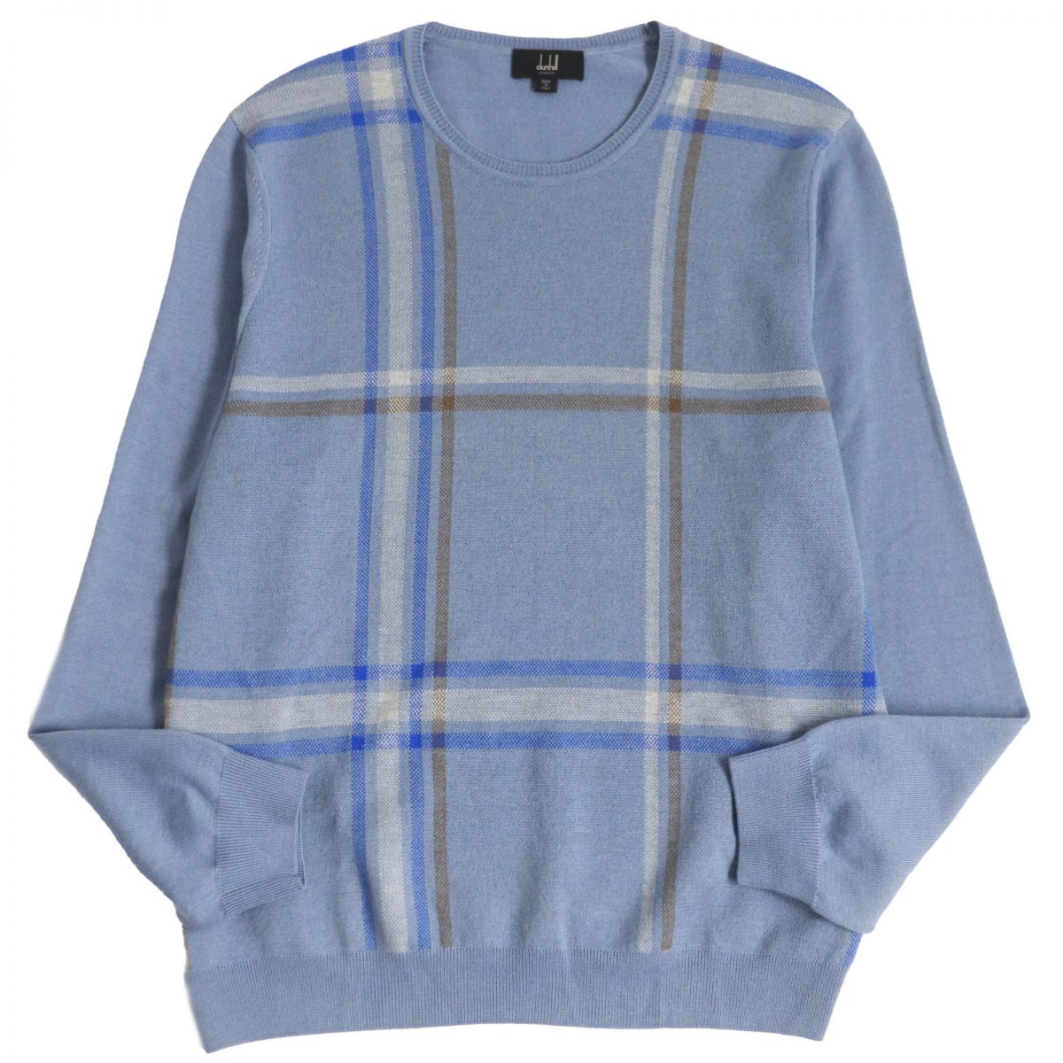 Dunhill Wool Silk Check Pullover Sweater L Blue