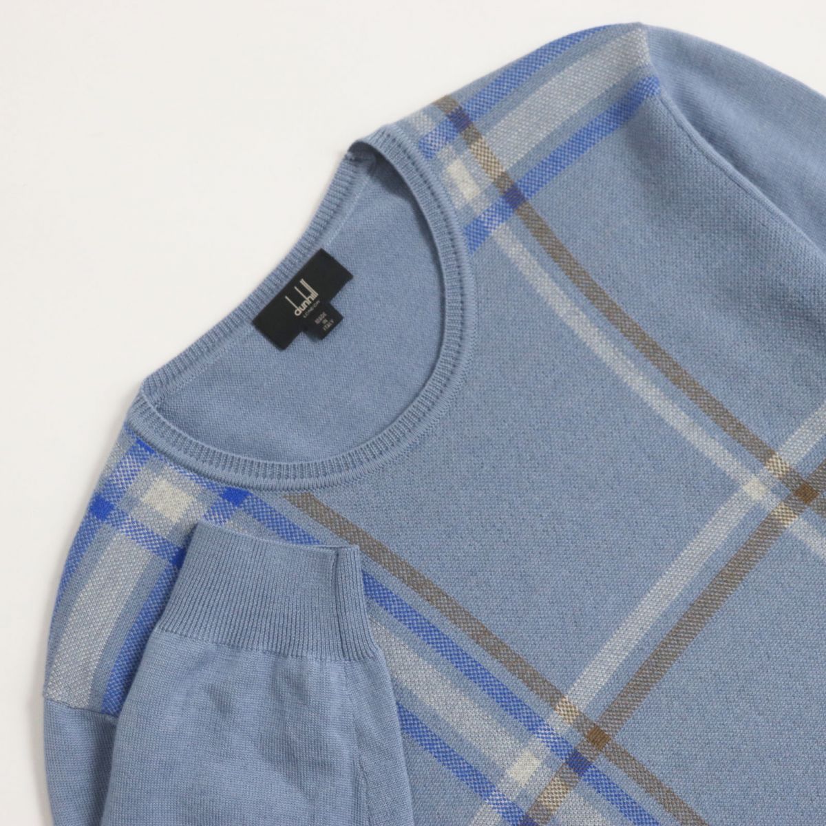 Dunhill Wool Silk Check Pullover Sweater L Blue