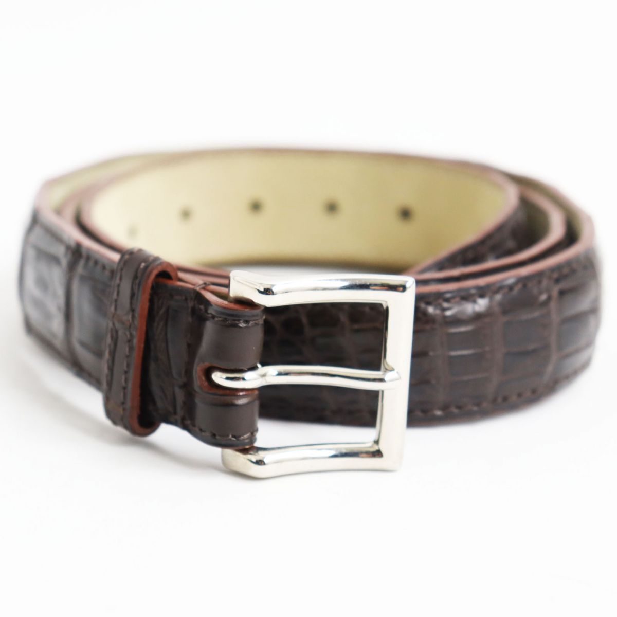 JOHN LOBB Crocodile Leather Pin Buckle Belt