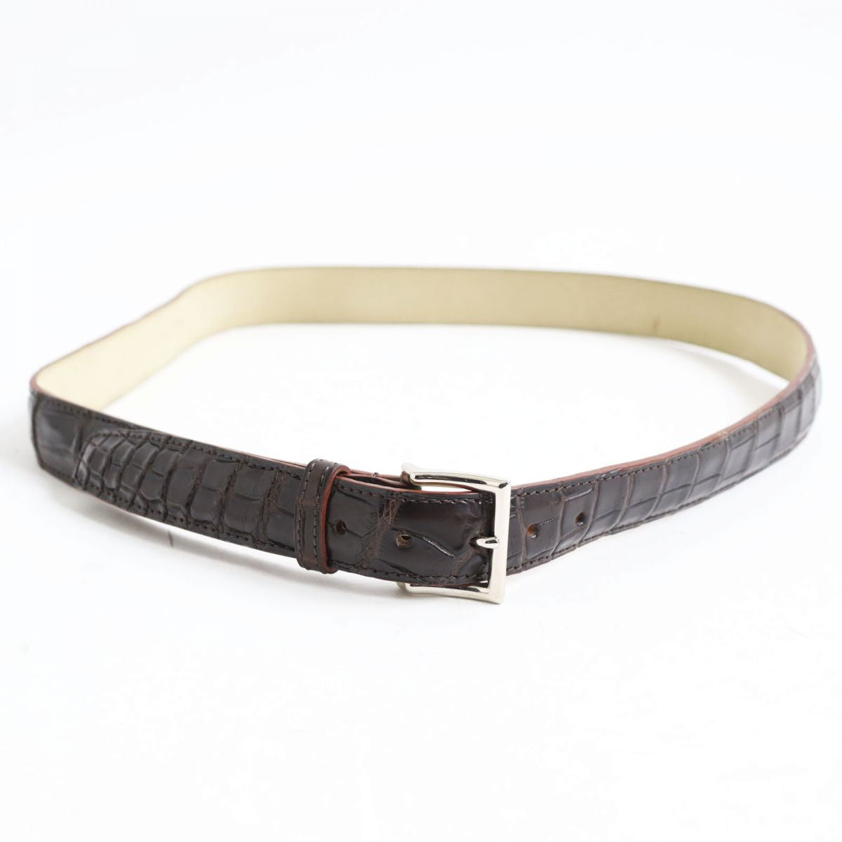 JOHN LOBB Crocodile Leather Pin Buckle Belt