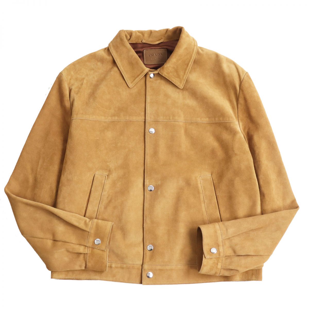 Prada Calfskin Leather Coach Jacket Camel 50