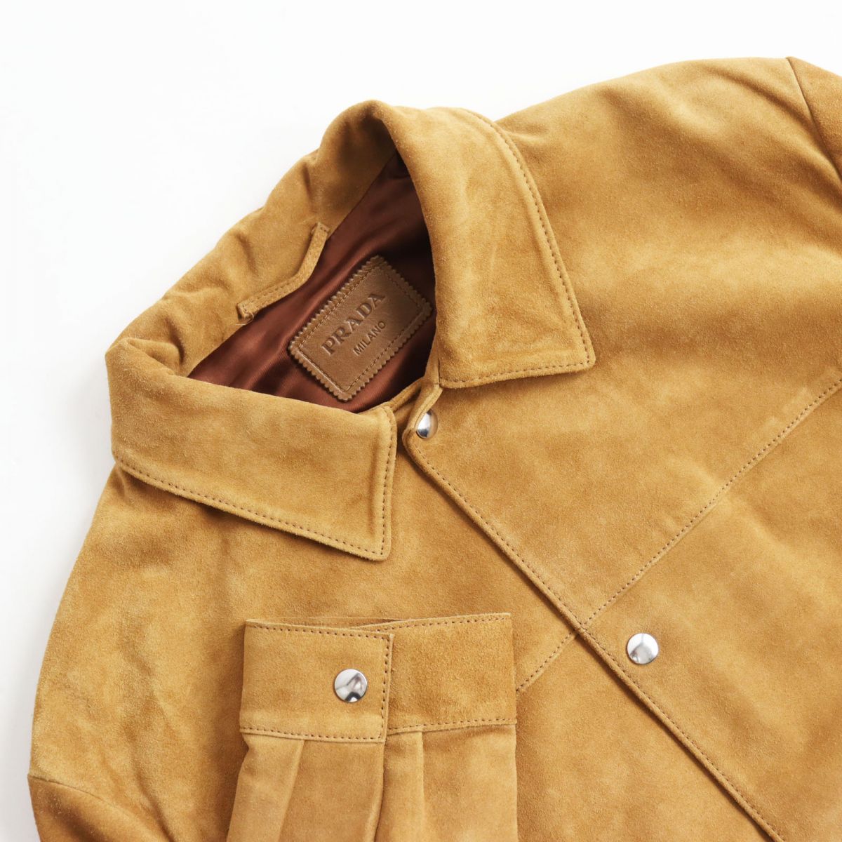 Prada Calfskin Leather Coach Jacket Camel 50