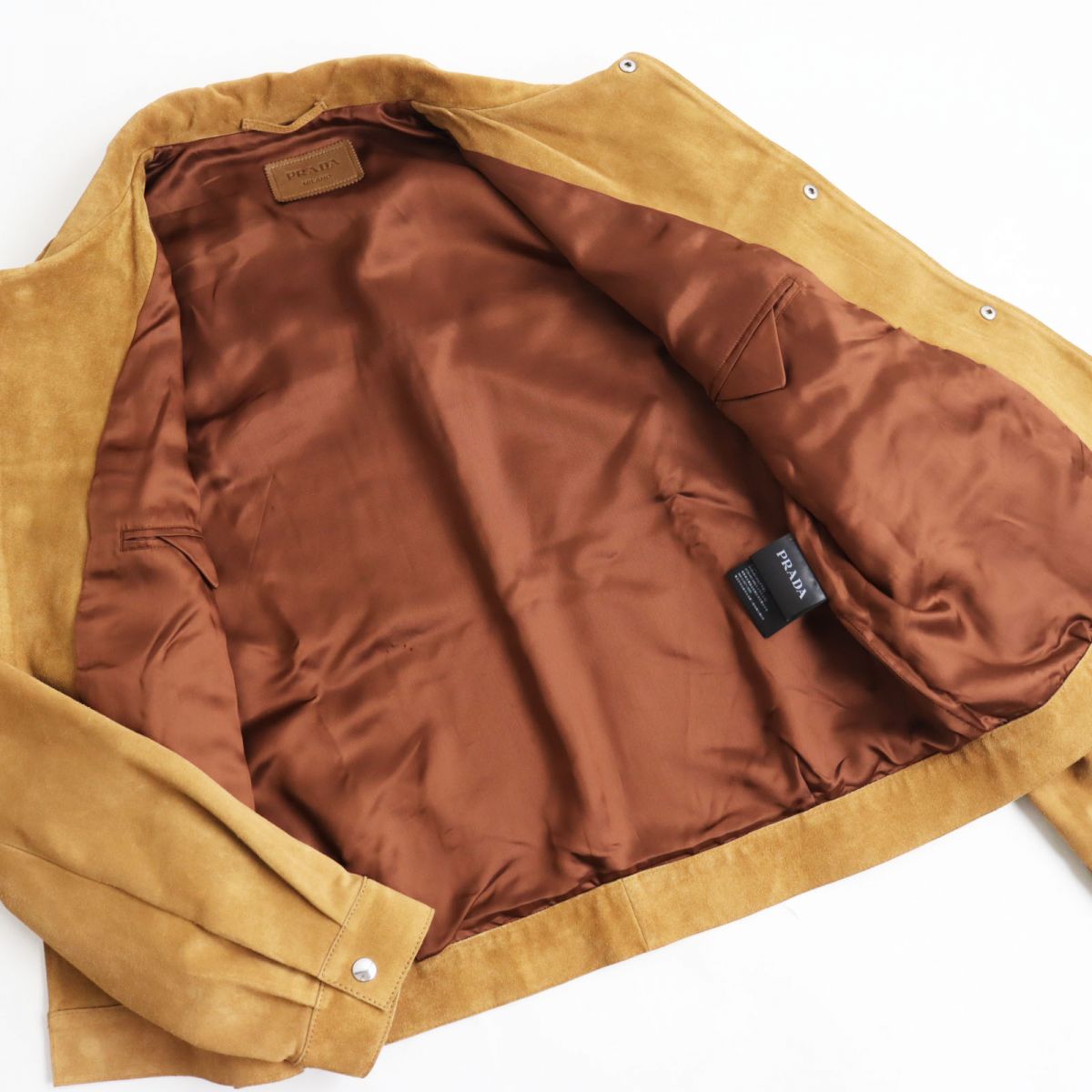 Prada Calfskin Leather Coach Jacket Camel 50