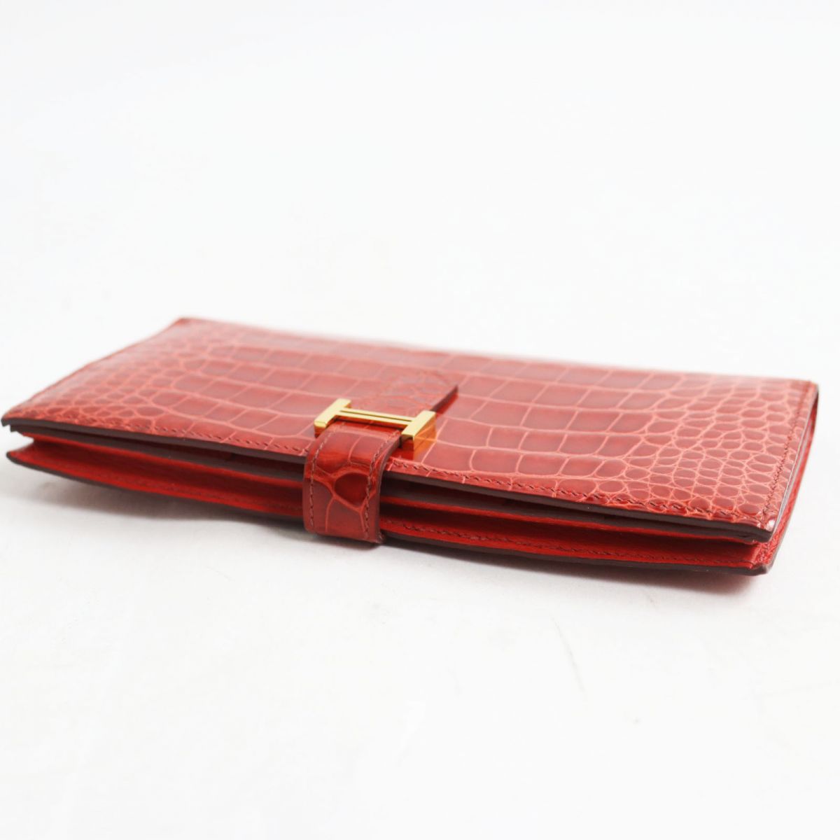 Hermes Bearn Alligator Bifold Wallet Brown