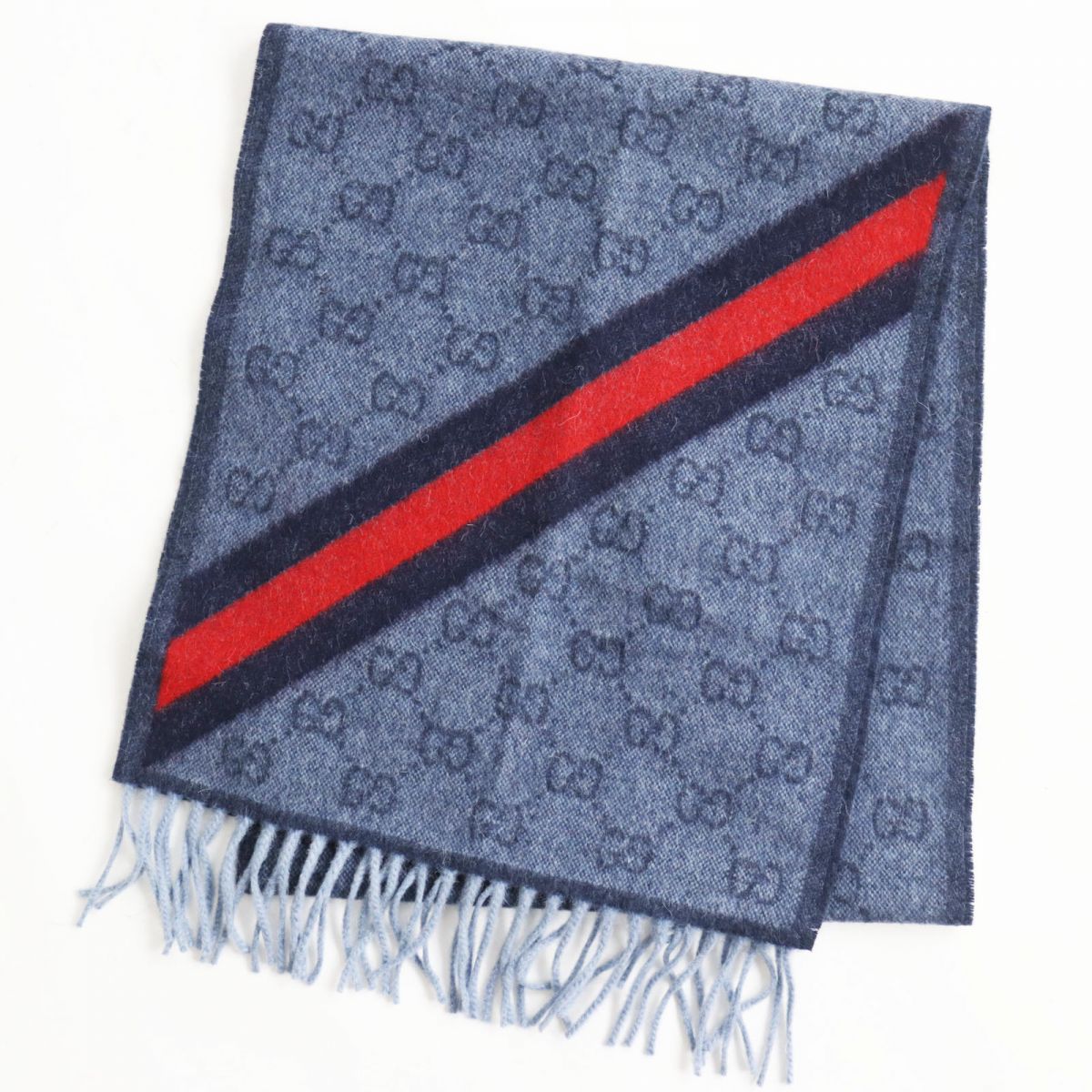 Gucci Wool Alpaca GG Pattern Fringe Scarf