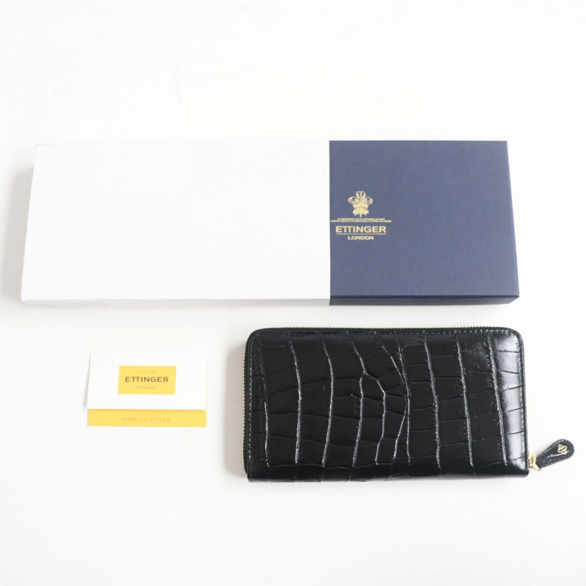 ETTINGER Leather Crocodile Embossed Zip Wallet