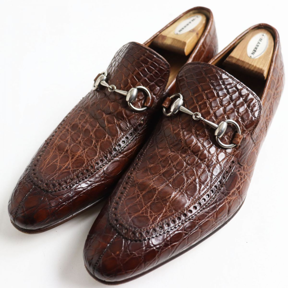 Gucci Crocodile Leather Horsebit Loafers Brown 7