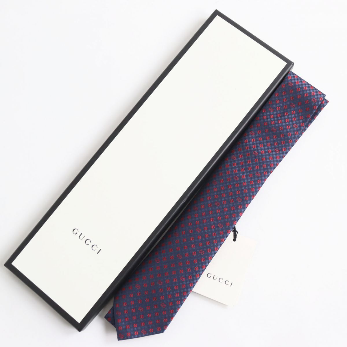 Gucci Silk GG Shamrock Clover Tie Navy Red