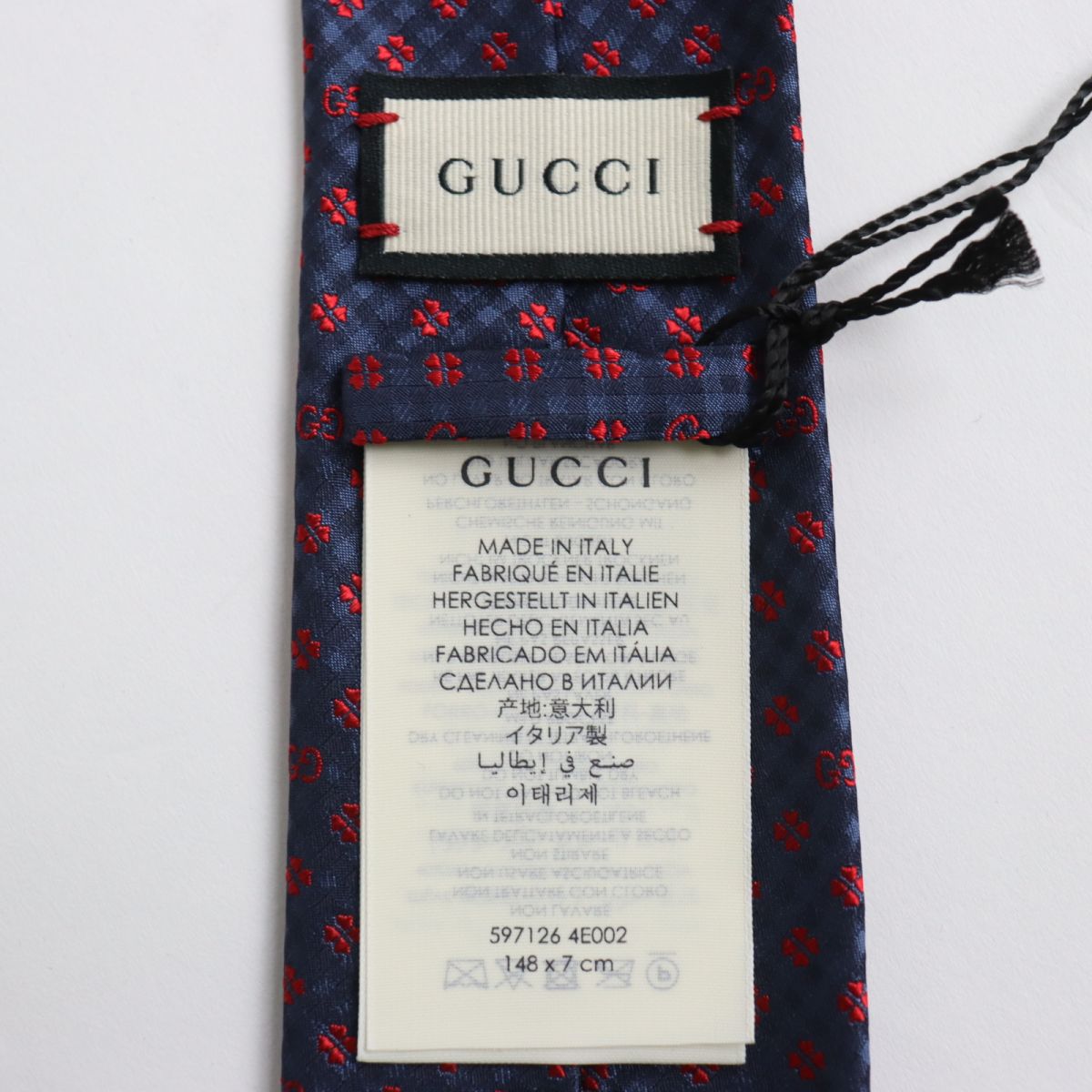 Gucci Silk GG Shamrock Clover Tie Navy Red