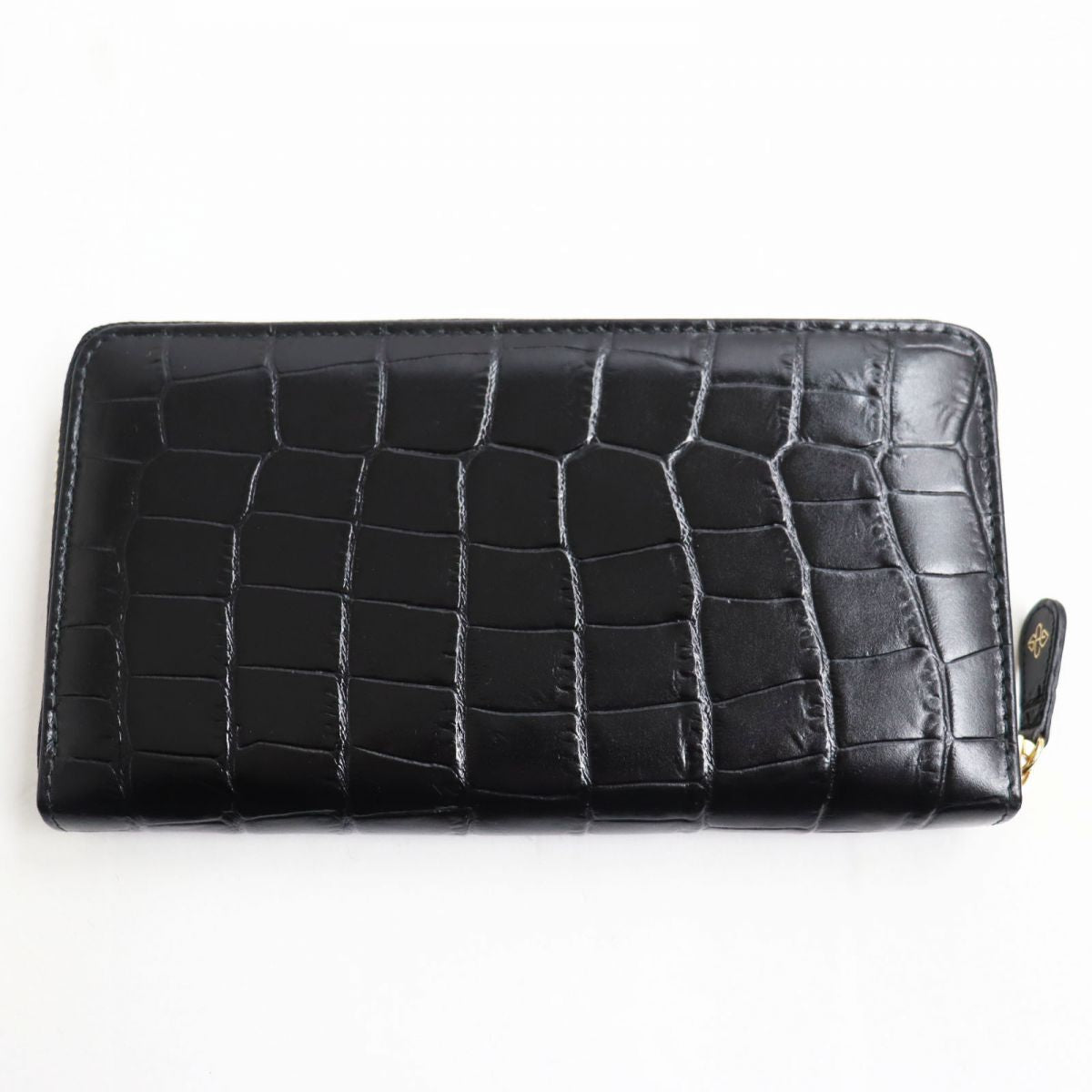 ETTINGER Crocodile Embossed Leather Long Wallet Black