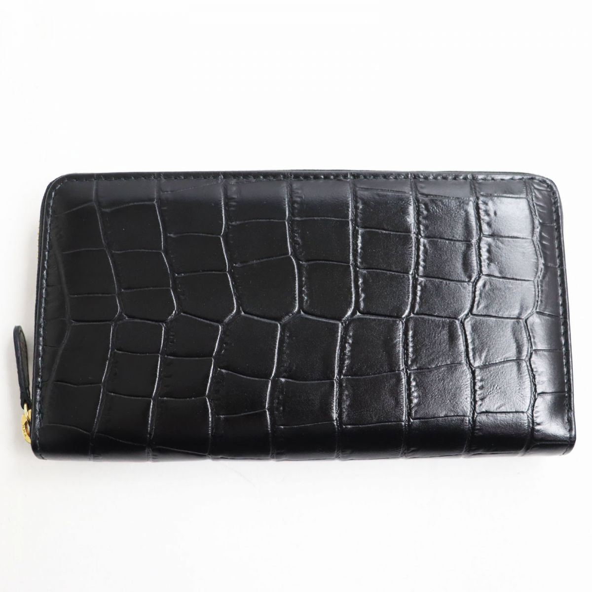 ETTINGER Crocodile Embossed Leather Long Wallet Black