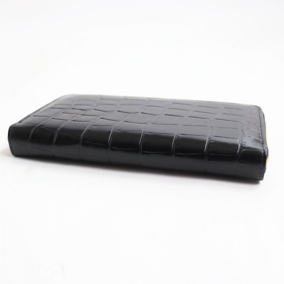 ETTINGER Crocodile Embossed Leather Long Wallet Black