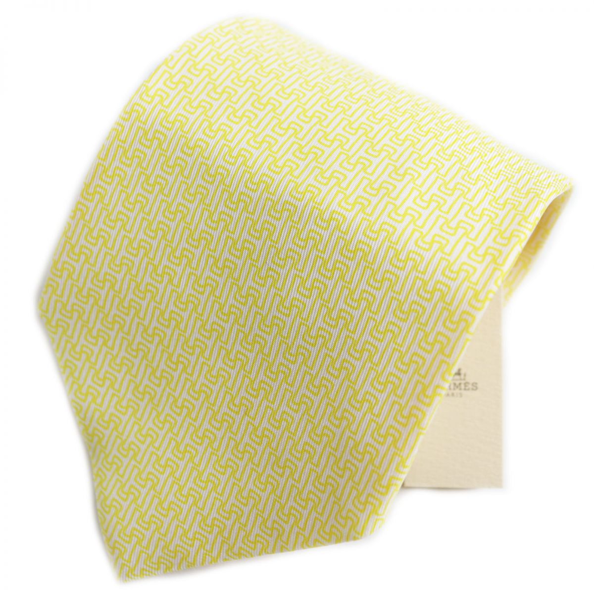 Hermes Silk H Pattern Tie Yellow White