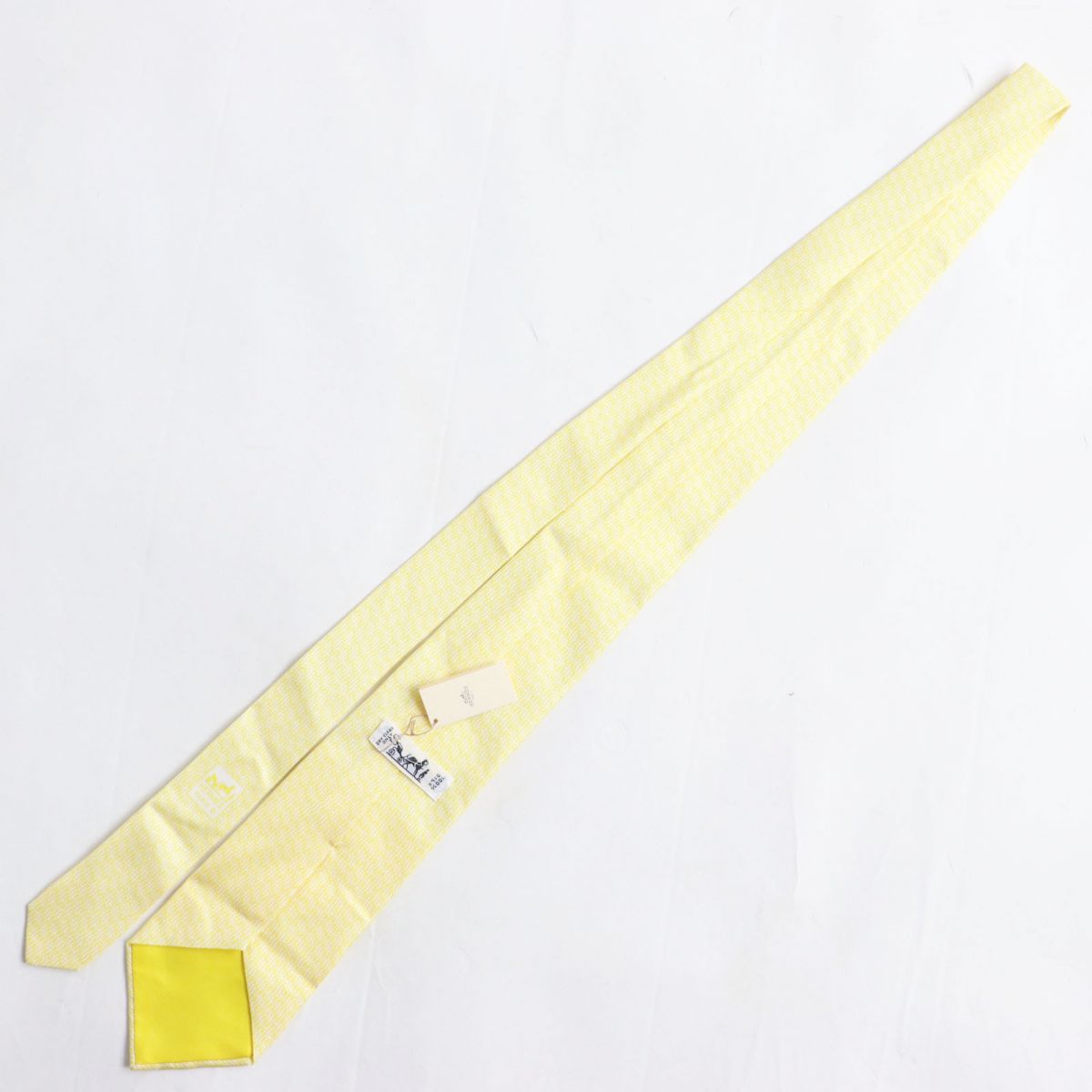 Hermes Silk H Pattern Tie Yellow White