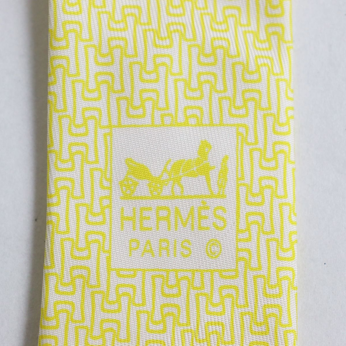 Hermes Silk H Pattern Tie Yellow White