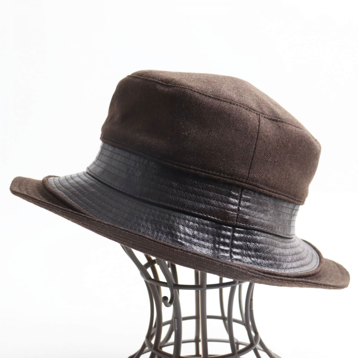 Hermes Wool Kangaroo Leather Hat Brown 56