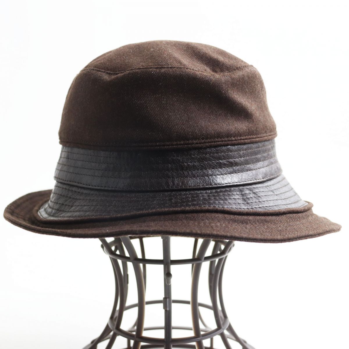 Hermes Wool Kangaroo Leather Hat Brown 56