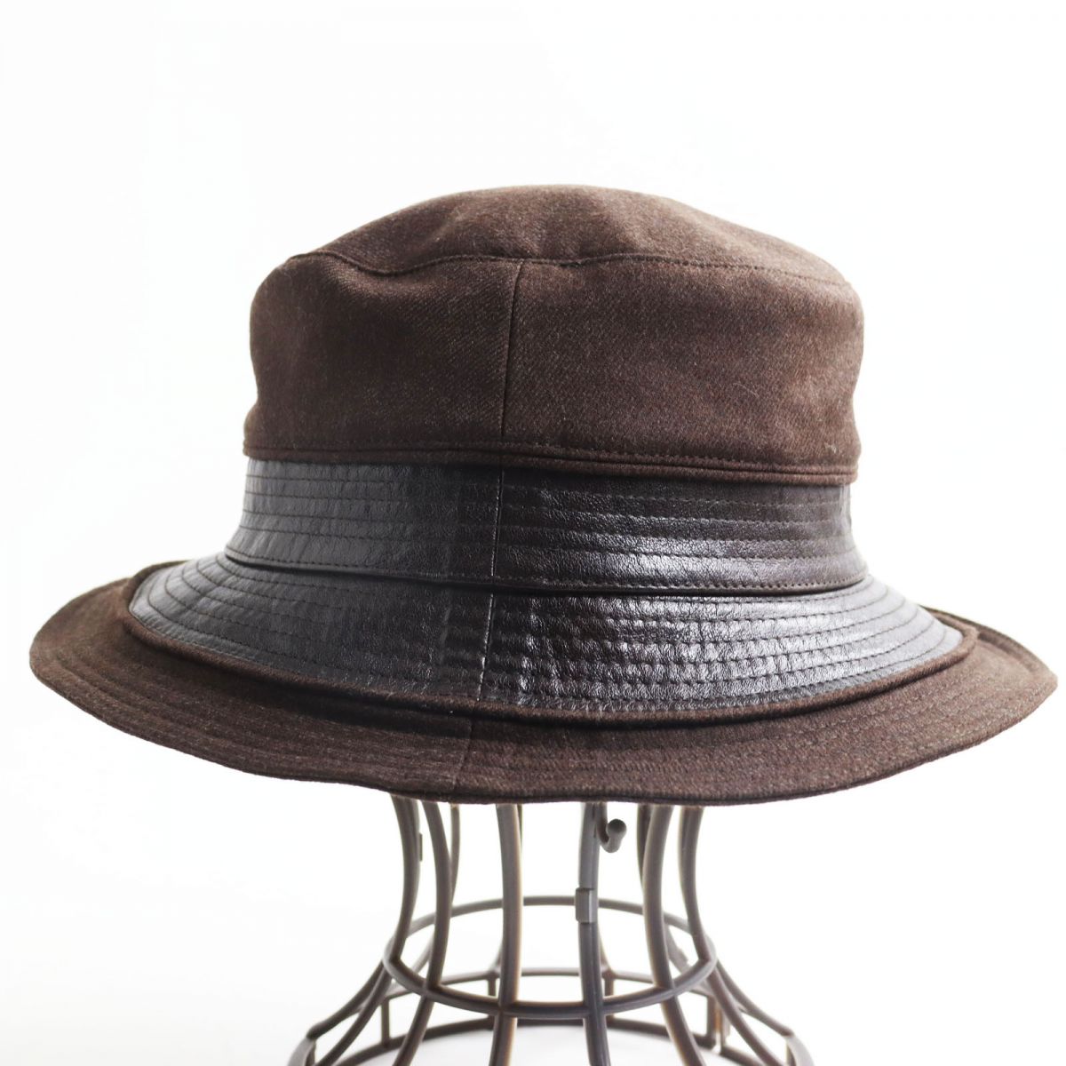 Hermes Wool Kangaroo Leather Hat Brown 56