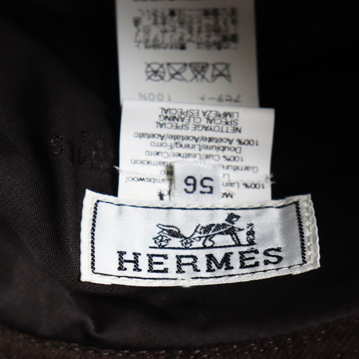 Hermes Wool Kangaroo Leather Hat Brown 56