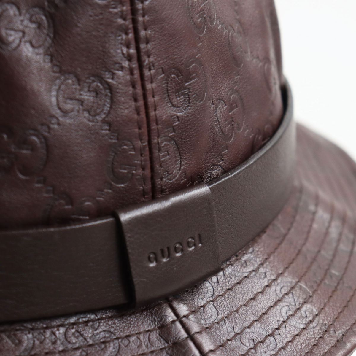 Gucci Leather GG Pattern Fedora Hat Brown S