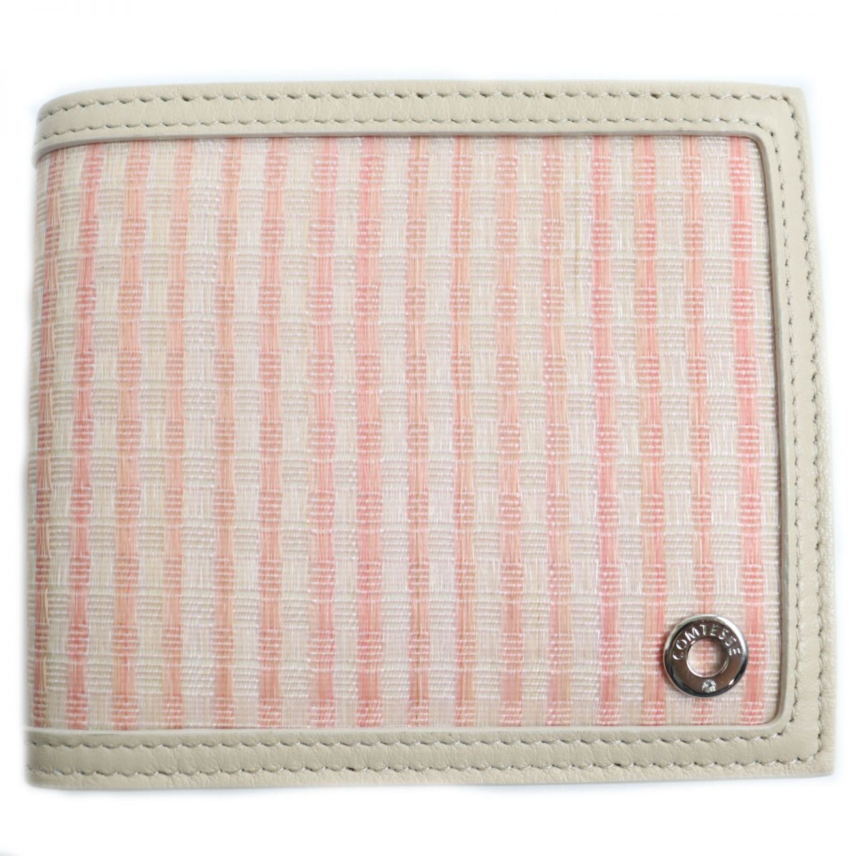 COMTESSE Horsehair Leather Bifold Wallet Pink Beige