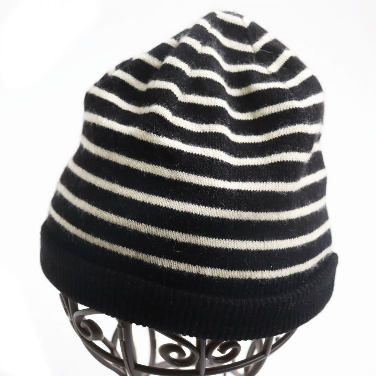 Dior 100% Cashmere Knit Cap Hat Ivory Black