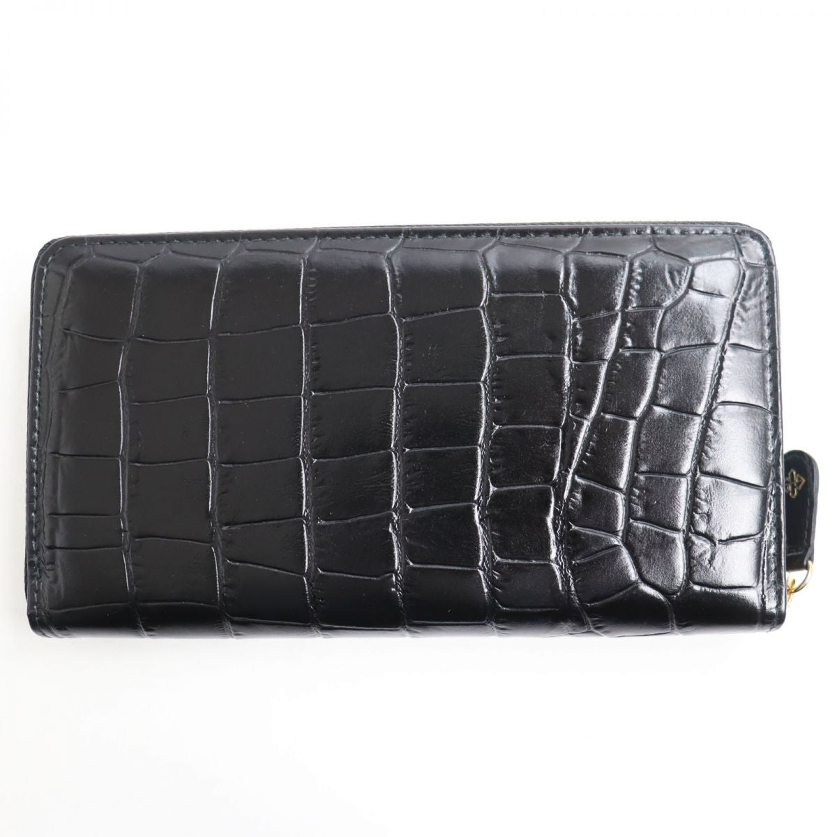 ETTINGER Crocodile Embossed Leather Long Wallet Black