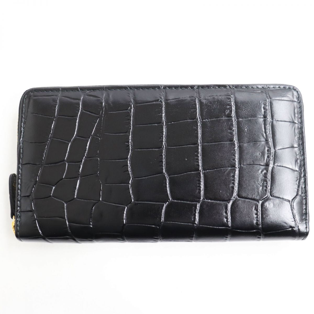 ETTINGER Crocodile Embossed Leather Long Wallet Black