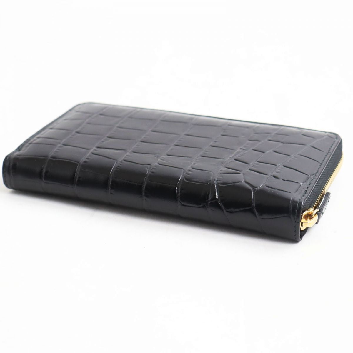 ETTINGER Crocodile Embossed Leather Long Wallet Black